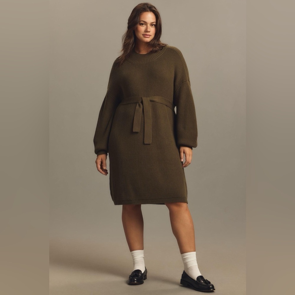 NWT Size 3X - Maeve Long-Sleeve Mock-Neck Tie-Waist Mini Dress